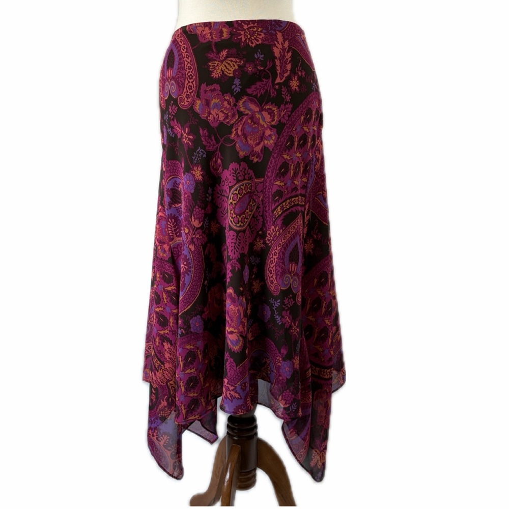 Bandolino Floral Paisley Hanky Hem Skirt Sz 14 Whimsical Fairy Grunge Boho Flowy